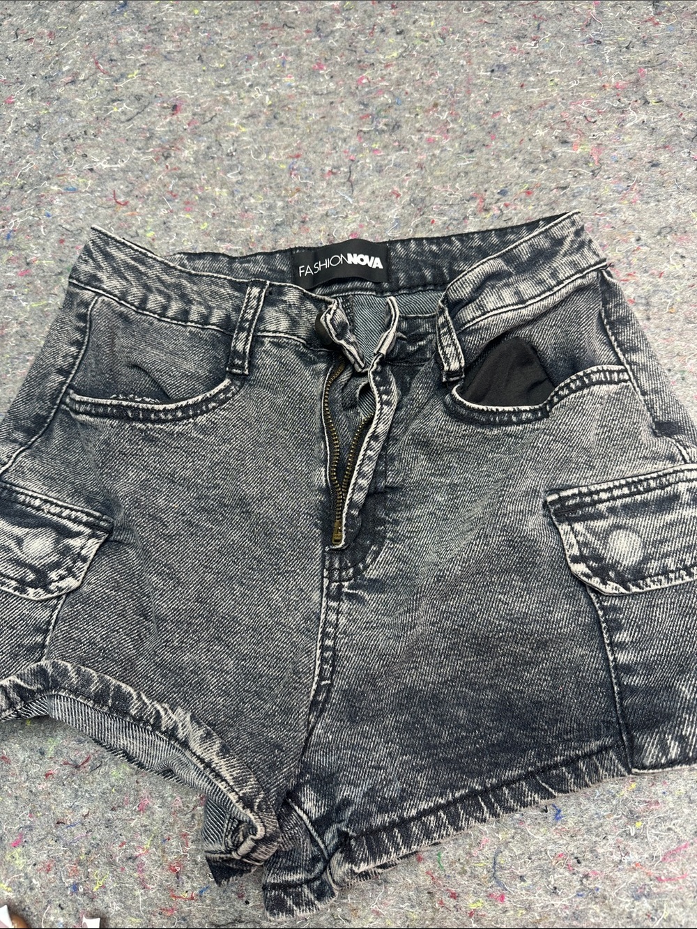 Fashion Nova Black Acid Wash Cargo Shorts